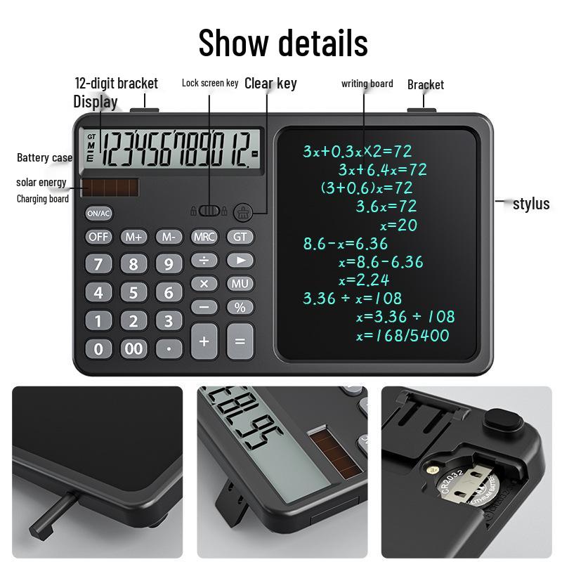 Rechargeable LCD Drawing Board & Scientific Calculator with Solar Power