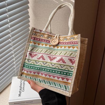 Linen Lunch Box Bag Summer Fashion Versatile Go Out Hand Carry Linen Bag To Work Handheld Bento Bag
