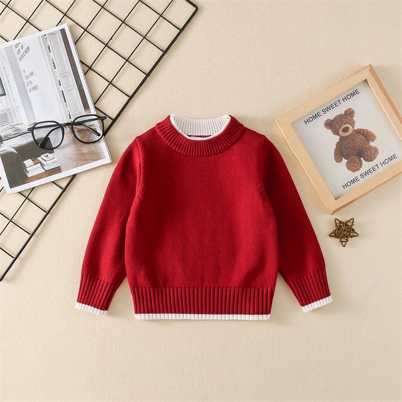 2025 Kids' Fake Cardigan Round Neck Sweater - Spring/Autumn/Winter, Korean Style Parent-Child Outfit