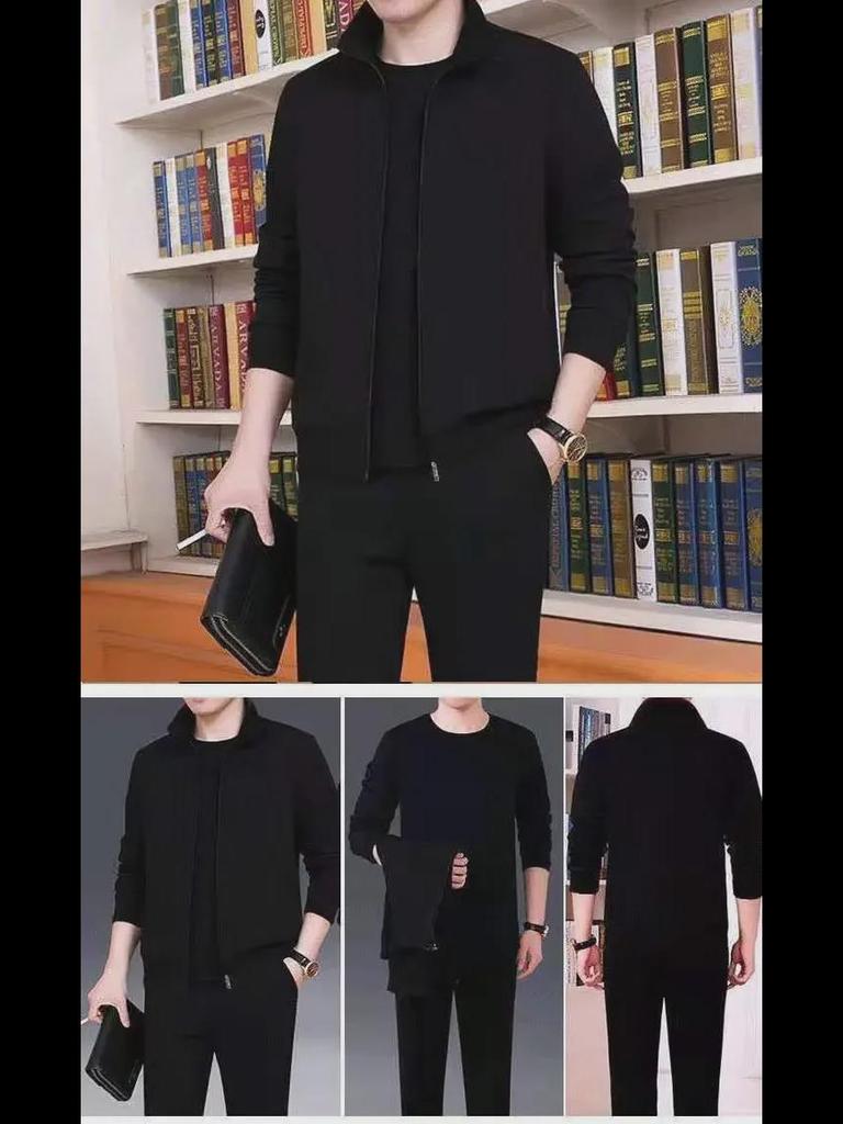 New Arrival: Men's Plus Velvet Autumn/Winter Sports Suit - Trendy Long-Sleeve Jacket for Middle-Aged and Elderly, Large Sizes Available.