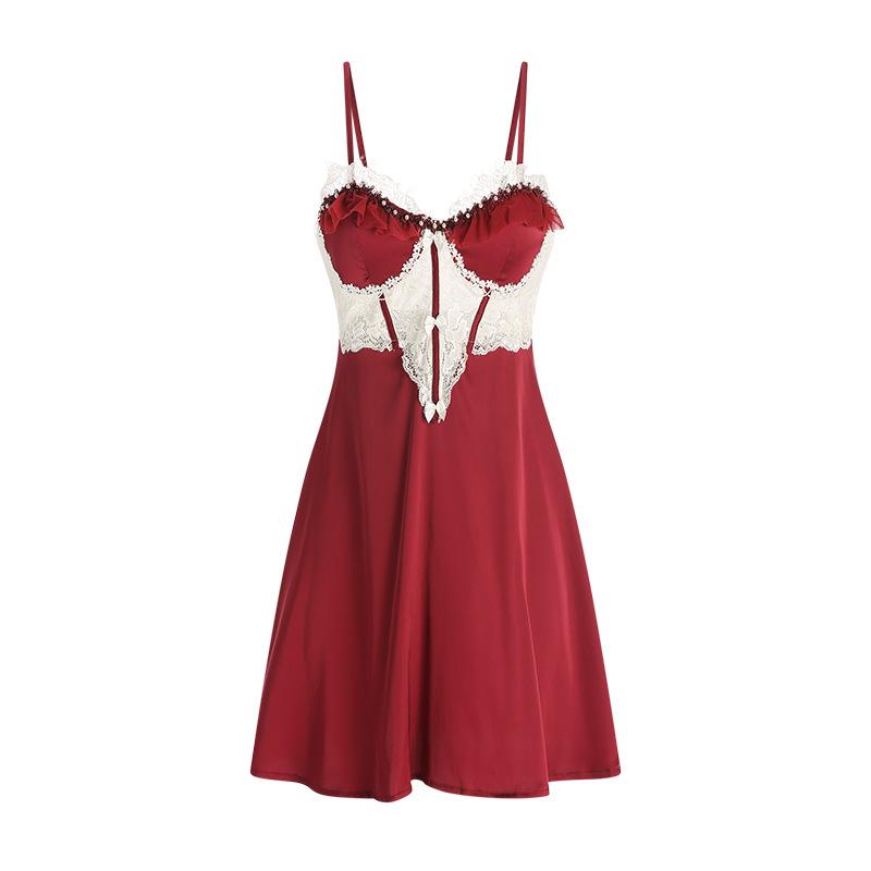 Women's Satin Lace Push Up Padded Sleep Dress with Robe Lounge Set