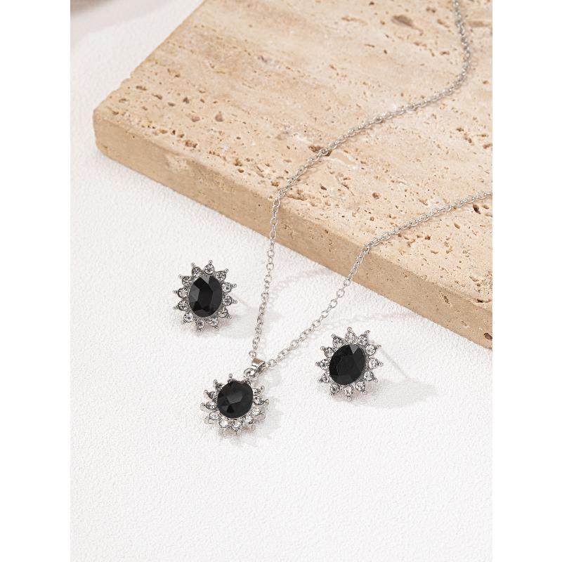 Fashion Suit Jewelry Temperament Sunflower Zircon Earrings Kate Sapphire Necklace
