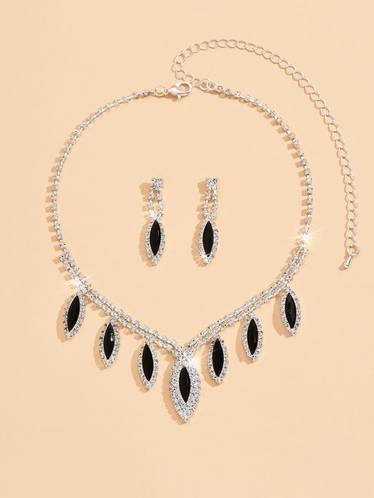 3PC Women's Fashion Copper Inlaid Claw Chain Water Drop Necklace Earrings Zircon Set Wedding Party Festival Gift-8310