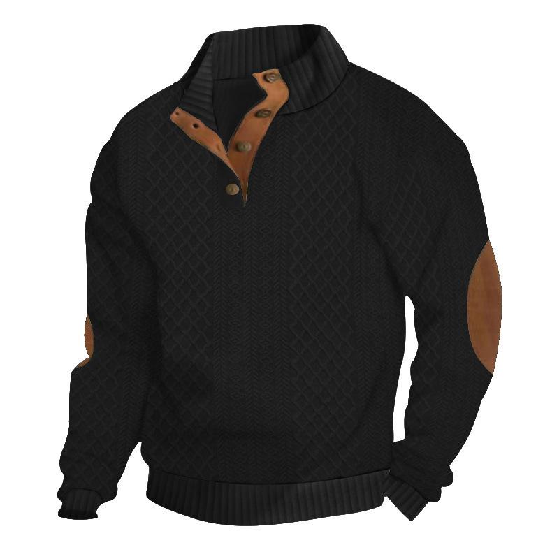 Men S Vintage Stand Collar Loose Jacquard Casual Sweatshirt For Autumn Winter