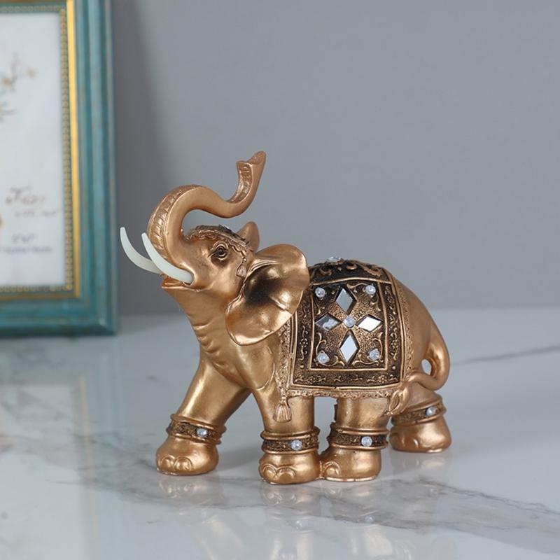 Elegant Elephant Sculpture Feng Shuis Wealth Statue Home Office Car Decoration Resin Artwork Collectible Gift for Friend