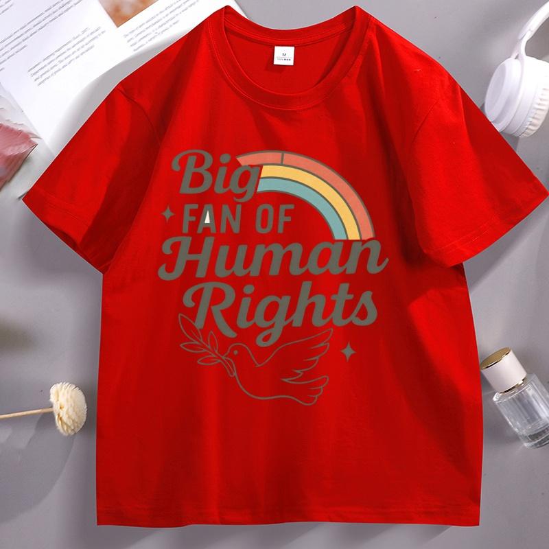 Big Fan of HuUnisex Rights T Shirt Casaul Cotton Short Sleeve Retro Rainbow Graphic Tee Soft Breathable Tee Shirt Homme Clothing S