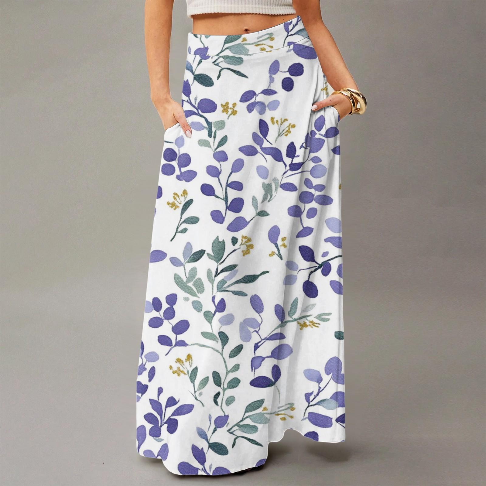 

Женское струящееся платье макси, обычная повседневная юбка в стиле бохо с цветочным принтом L