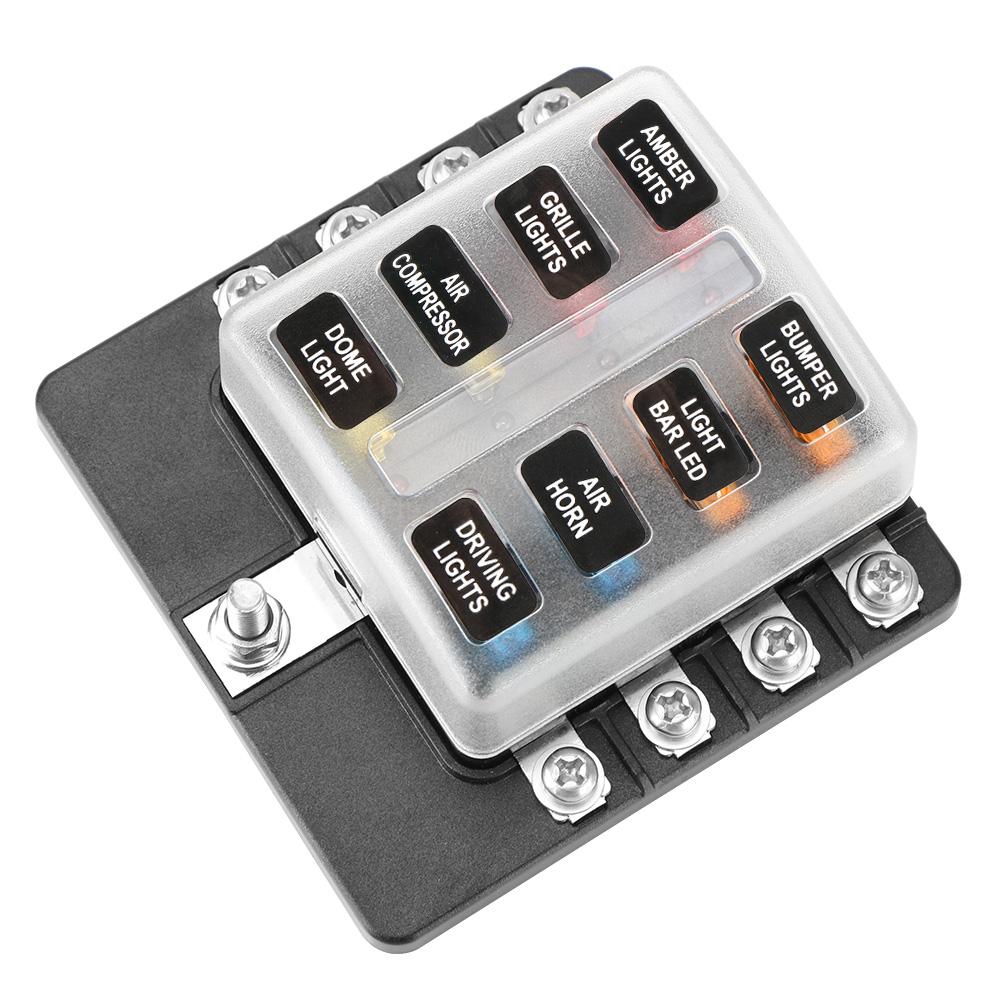 Bloc Porte-Fusibles 4 Voies DC 32V Avec LEDs - Pour Auto, Bateau, Camping-Car - Fusibles Inclus