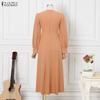 ZANZEA Women Casual Round Neck Solid Color Long Sleeve Loose Dress
