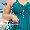 2Pcs/Set Plus Size Swimsuit Set V-Neck Halter Flowy Hem Tops Boxer Trunks Set Quick Drying Split Design Swimwear