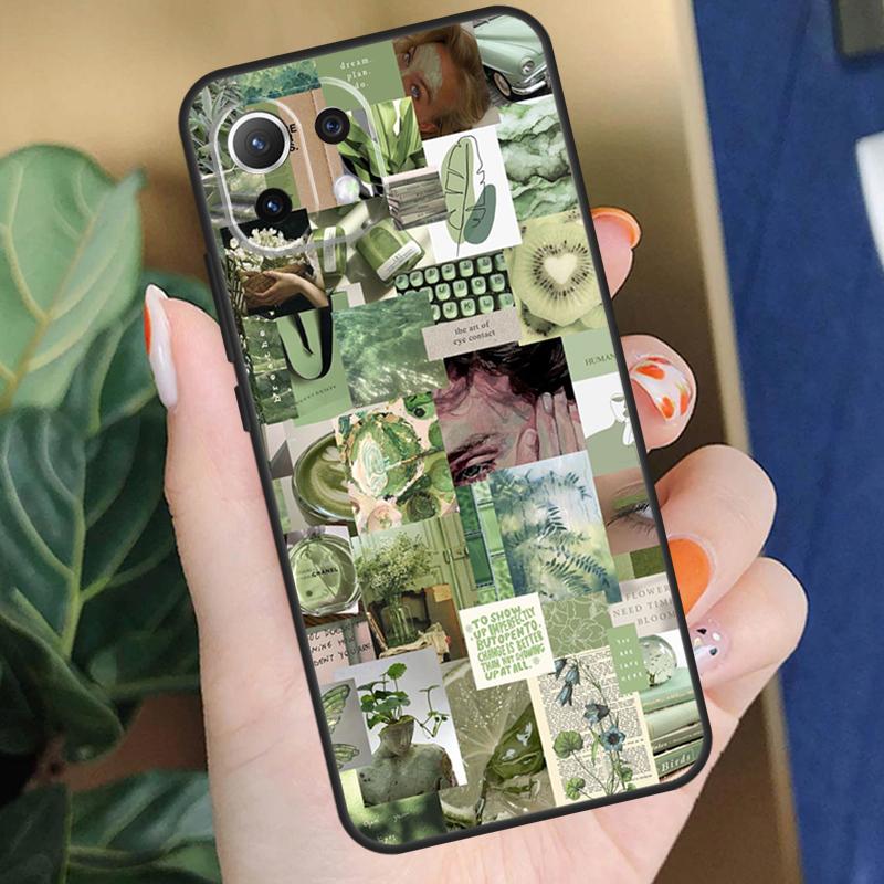 Green Aesthetic Case For Xiaomi 15 14 Ultra 13T 14T 15T Pro 17 Pro Max POCO F8 F7 F5 F6 X5 X6 X7 Pro Coque