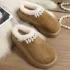 Fashion Pearls Decor Cotton Platform Slippers Women Autumn Winter Plush Warm Cotton Shoes Woman Plus Size Anti Slip Snow Boots Female