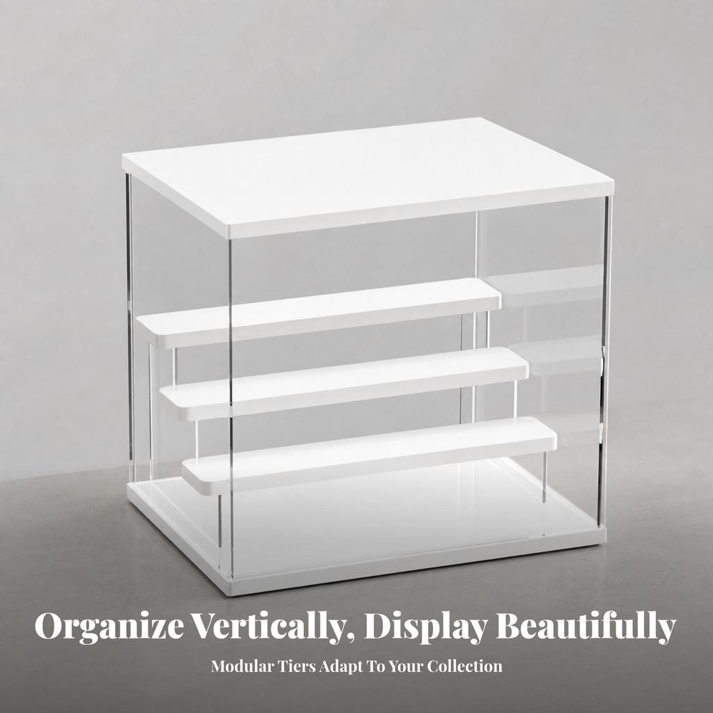 Dust-Resistant Collectible Display Case with White Top and Base spaceSaving