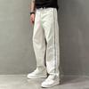 Men's Summer Wide-Leg Striped Stitching Casual White Jeans