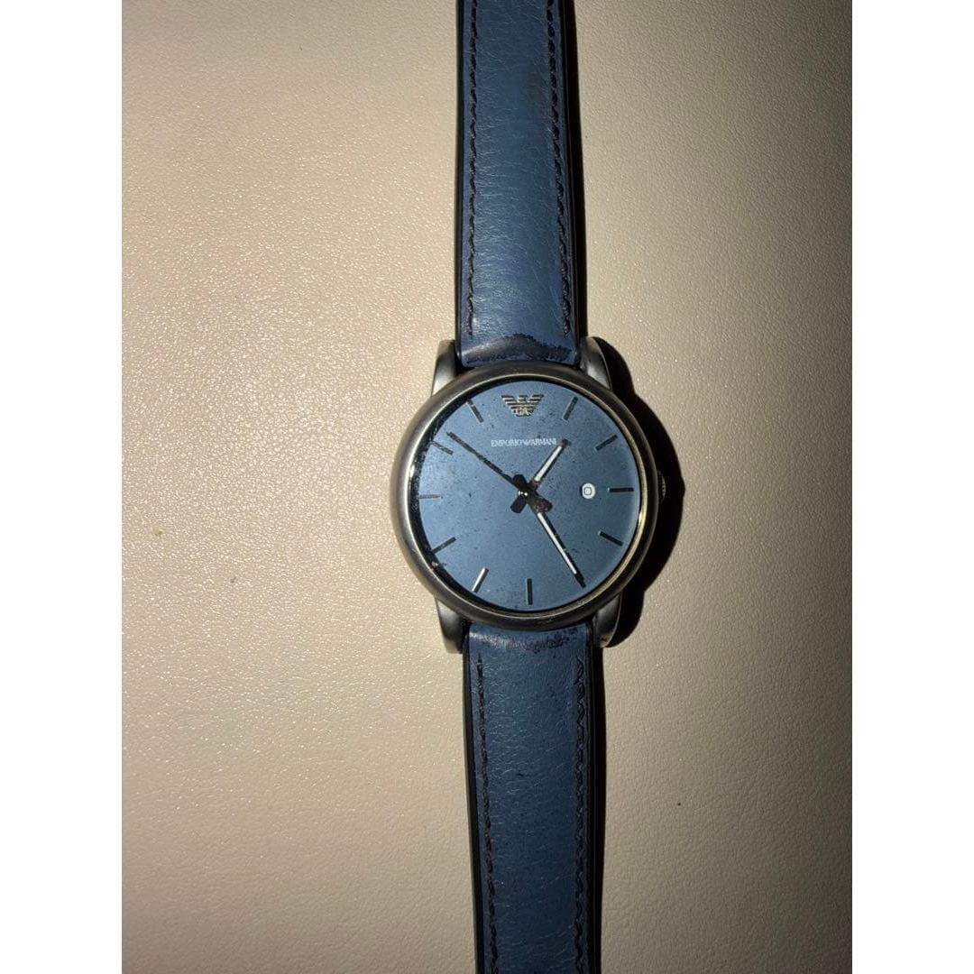 Used EMPORIO ARMANI watch quartz blue leather strap