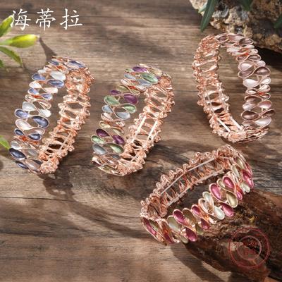 Color Painting Oil Geometric Hollow Flower Elastic Bracelet, Fashionable and High-end Women's Versatile Bracelet