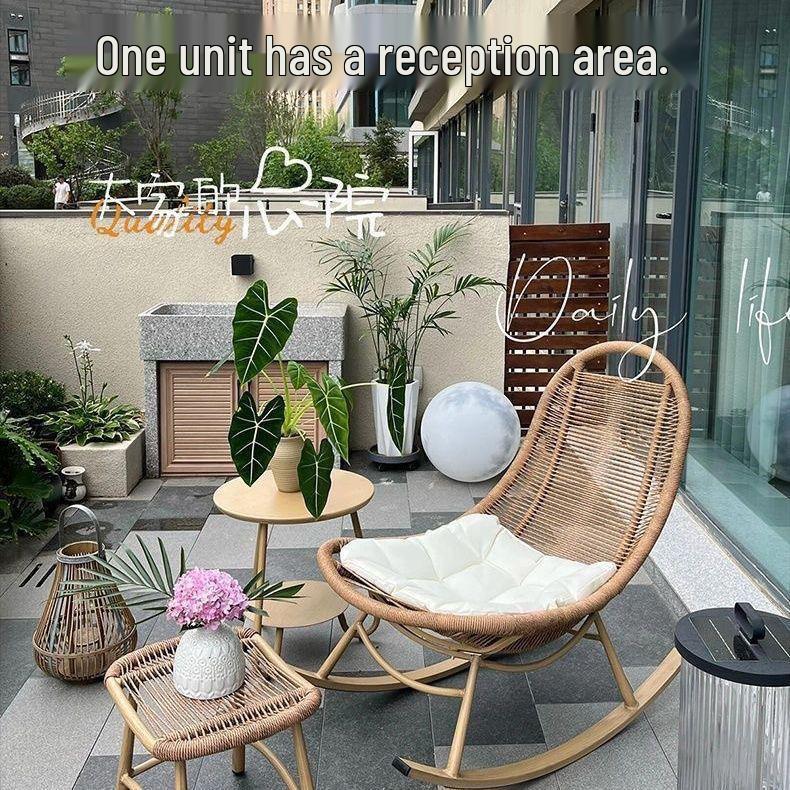 Geflochtener Rattan-Liege-Schaukelstuhl für Erwachsene - Perfekt für Wohnzimmer oder Balkon zur Entspannung