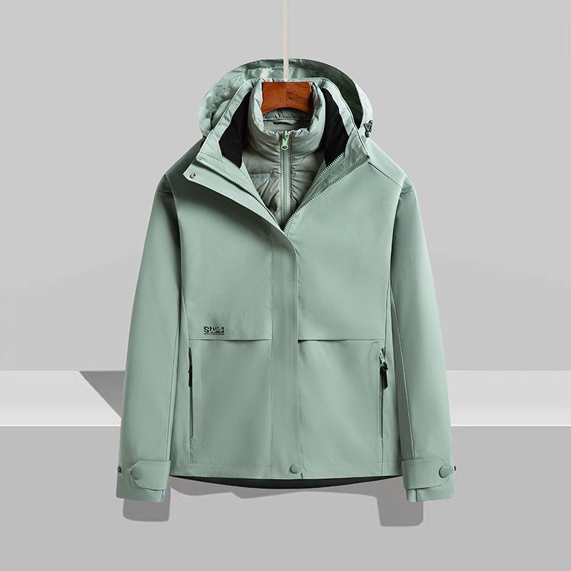 

Женская зимняя пуховая ветровка с капюшоном и съемной подкладкой - Толстый, теплый, комплект из двух частей 4XL