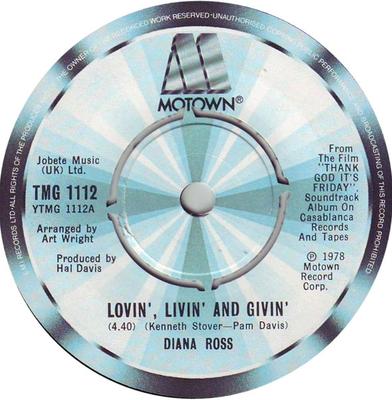 7inch Record DIANA ROSS - Lovin', Livin' And Givin' TMG1112 Motown 1978 UK Dance & Electronica Used