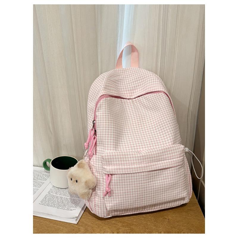 School Bag New Fresh and Sweet Plaid Backpack Junior High School Students Lightweight Large Capacity Backpack