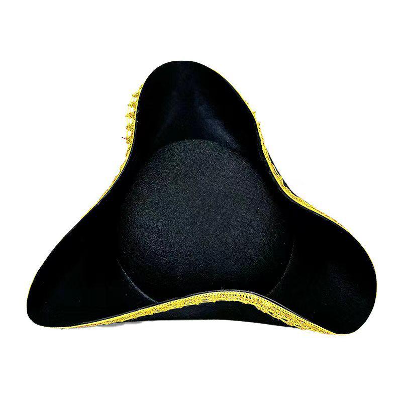 Caribbean Gold-Trimmed Pirate Hat for Halloween and Stage Performances