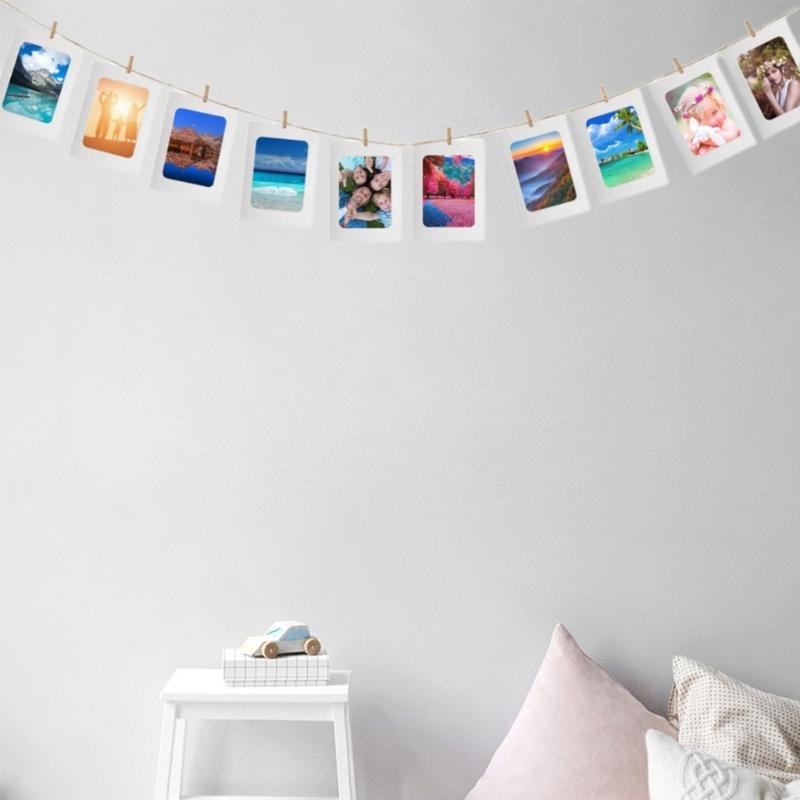 40 Paper Photo Frames 40 Wooden Clips 4 Rope Creative Hanging Photo Display Kits For DIY Wall Decors Birthday Party
