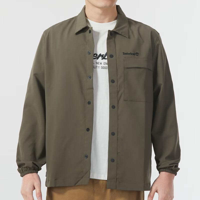 Timberland Solid Logo Design Point Collar Outdoor Casual Loose Long Sleeve Shirt Men shirts Green A2JJR-A58