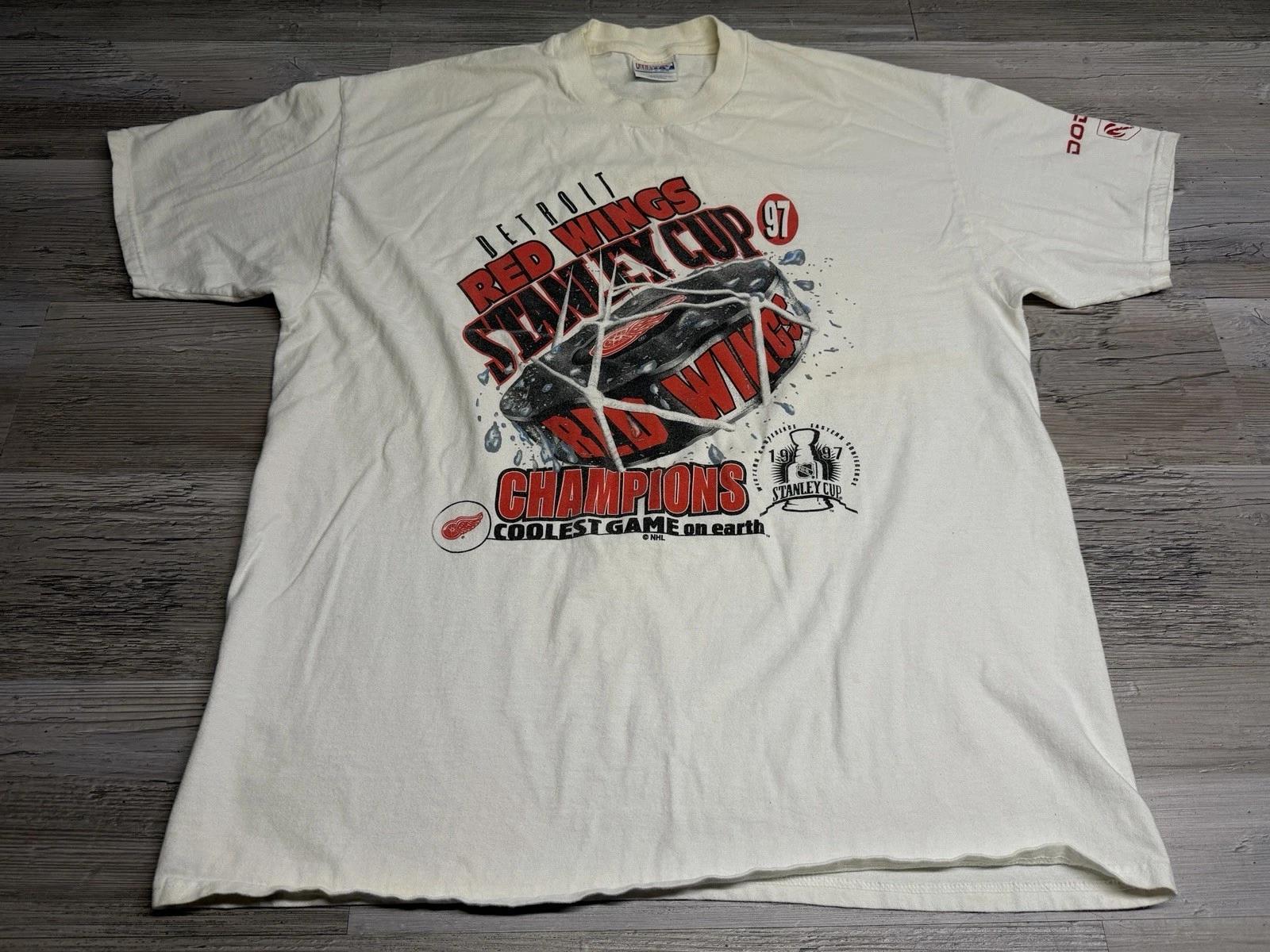 Винтажная футболка Detroit Red Wings NHL 90-х годов, чемпион Кубка Стэнли 1997 года, мужская, размер XL S