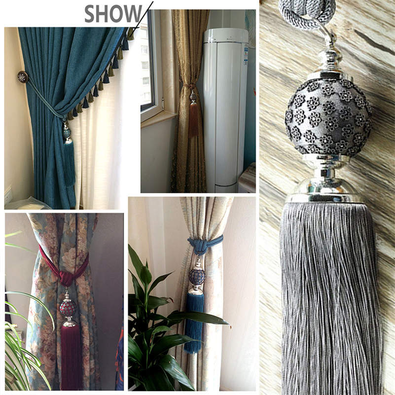 1 Pair Curtain Tassel Fringe Tiebacks Holdbacks Hanging Belt Ball Ropes Curtain Accessories