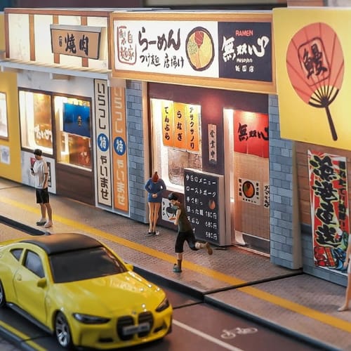 1:64 Scale Ramen Shop, USB Light-Up, Store, Street, Decorative Roadway, Scenery Collection, Diorama, Architectural Model, Educational, DIY, Decoration