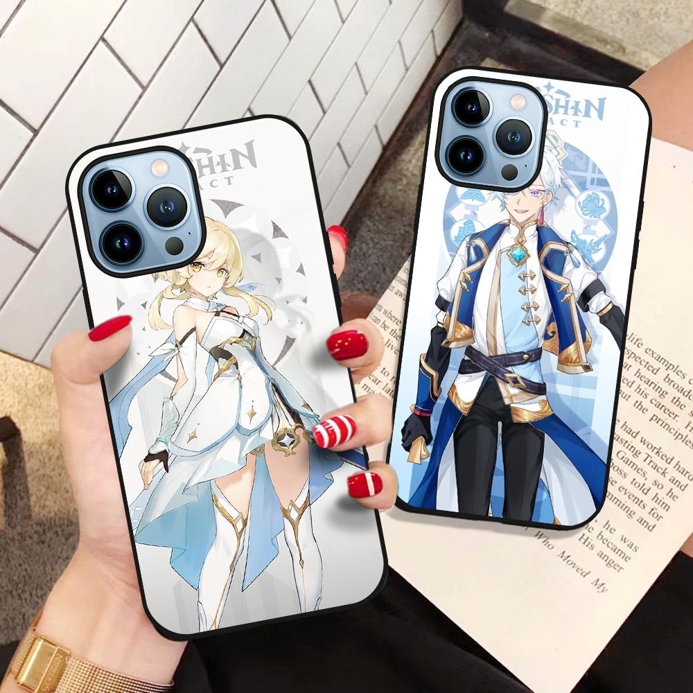 

Чехол Genshin Impact для Iphone 14pro Max 13 11 12 Mini Xs Xr X Coque Capa Чехол из закаленного стекла для Iphone 7 8 6s Plus Se 2022