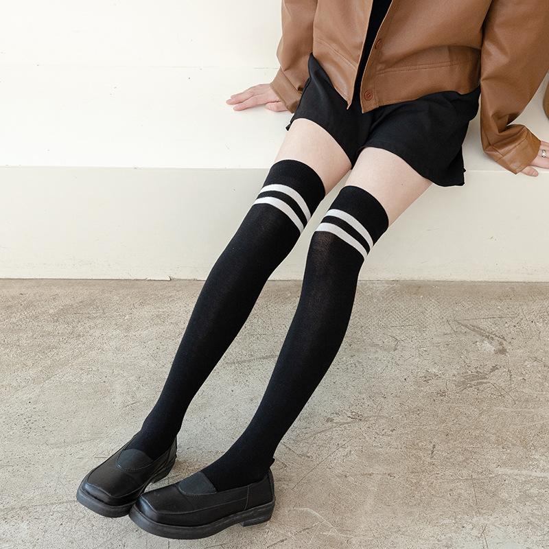 Chaussettes hautes, Chaussettes mi-mollet pour femmes, Automne et hiver Chaussettes amincissantes et embellissant les jambes légèrement compressives, Bas longs en coton à deux barres