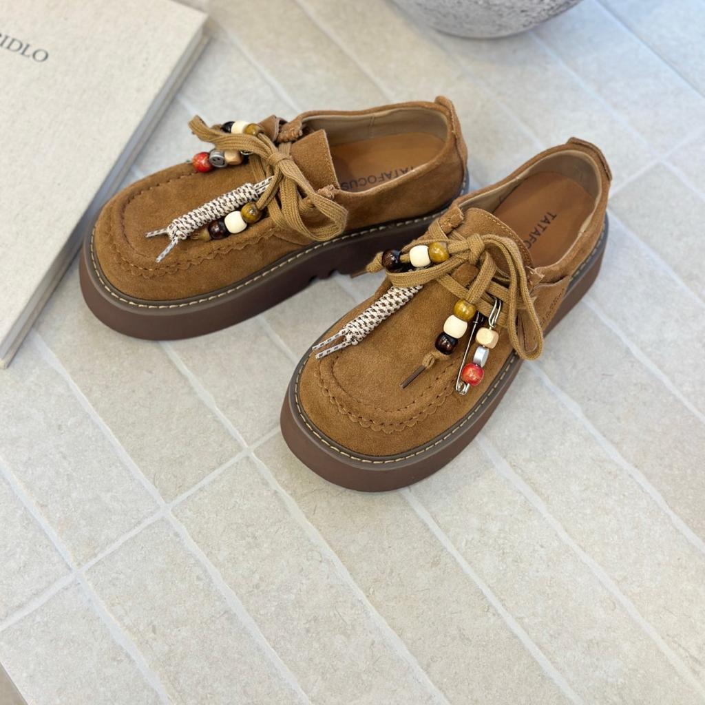 Leather thick-soled ugly cute big-headed retro Brock single shoes women's 2025 autumn new fashionable and comfortable versatile derby shoes