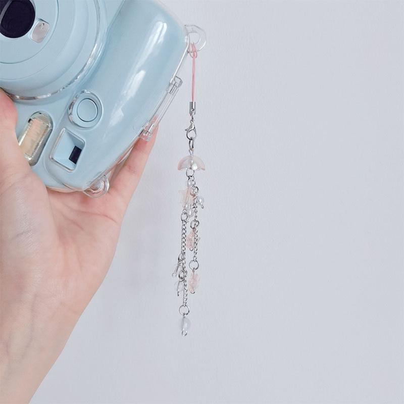 Unique Fringe Cellphone Strap with Jellyfish Shape Star Pendant Phone Lanyard DIY Handmade Cute Phone Charm Jewelry