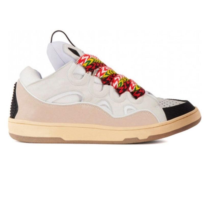 Langfan Men's and Women's Leather Splicing Lace-up CURB Sports and Leisure Shoes Retro Board Shoes New Shoes