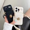 For IPhone17Promax Bow Phone Case for Apple 16 Lock Wallet Fine Hole Anti-fall Crossbody Leather Cord
