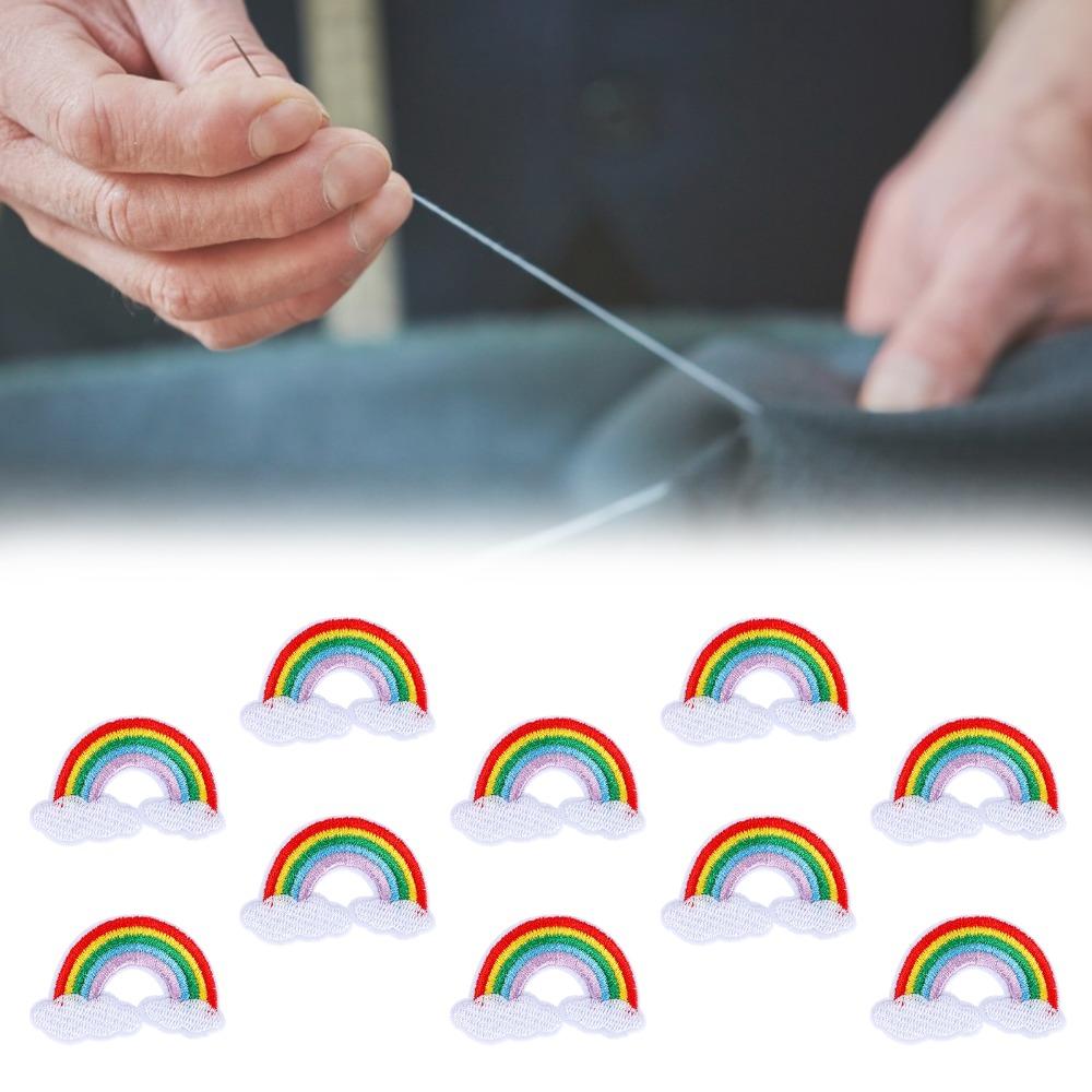 10 Stück Bunte Stoffflicken Regenbogenmuster Aufbügelflicken Aufnäher Kleidung Dekoration