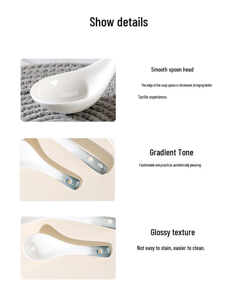 Set of 10 Ceramic Spoons: Perfect for Home Use, Serving Soup, Dining, and Restaurants; Long-Handled and Child-Friendly. Ideal Yan Yu Yao Tableware.