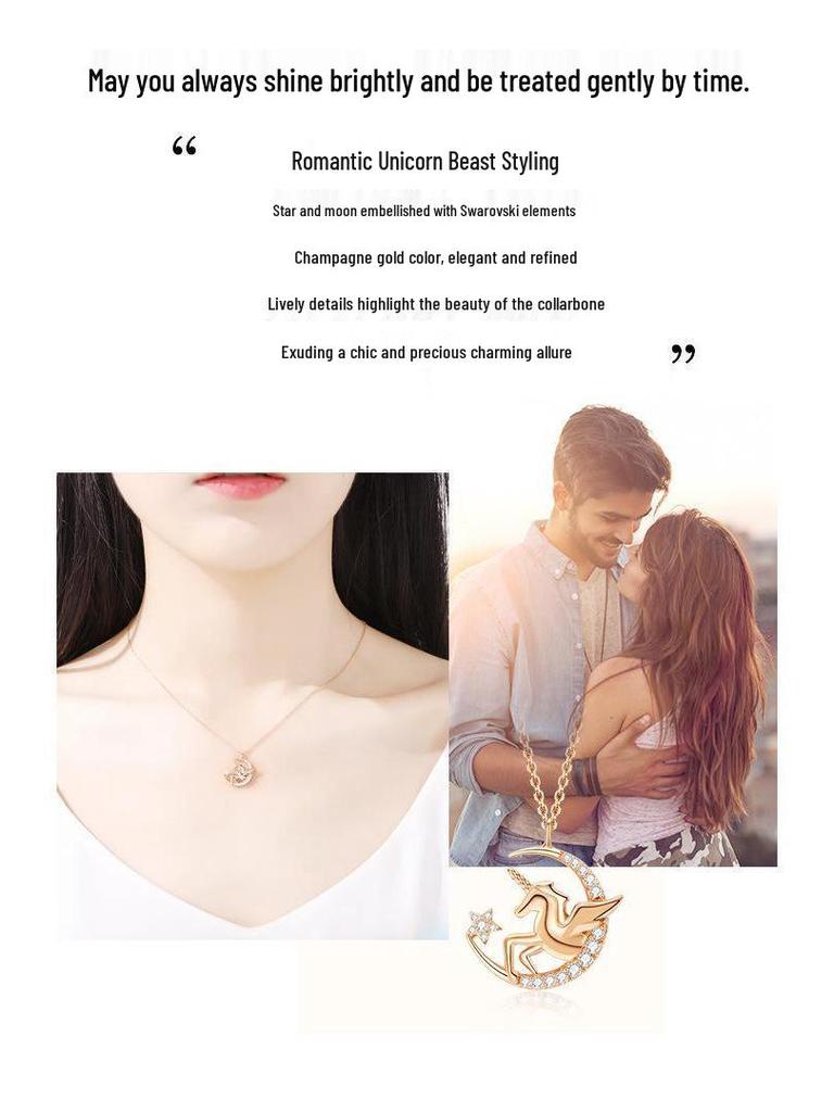 Unicorn Tears Star and Moon Sterling Silver Necklace - Perfect Christmas Gift for Her