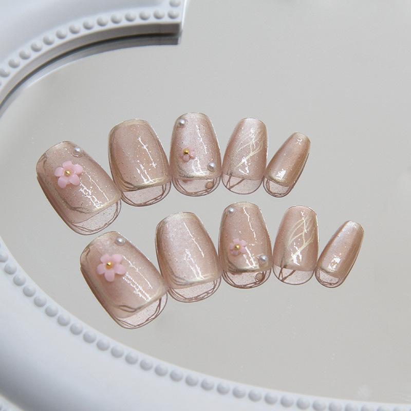 Cat's eye wearing nail removable small flower nail piece short T ballet nail piece camellia nail piece nail patch