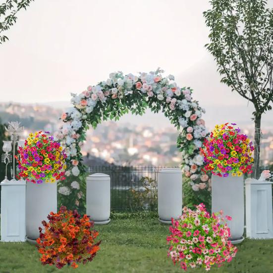 22" Artificial Violet Flower Topiary Ball Tree, UV Resistant Fake Bushes Shrubs with Ground Spike, Plastic Realistic Fake Plants for Porch, Garden,