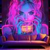 BlissYard Blacklight Tapestry Bedroom Cool Cute Girl Anime Wall Tapestry Aesthetic UV Reactive Purple Tapestries Glow In The Dark Art Wall Hanging