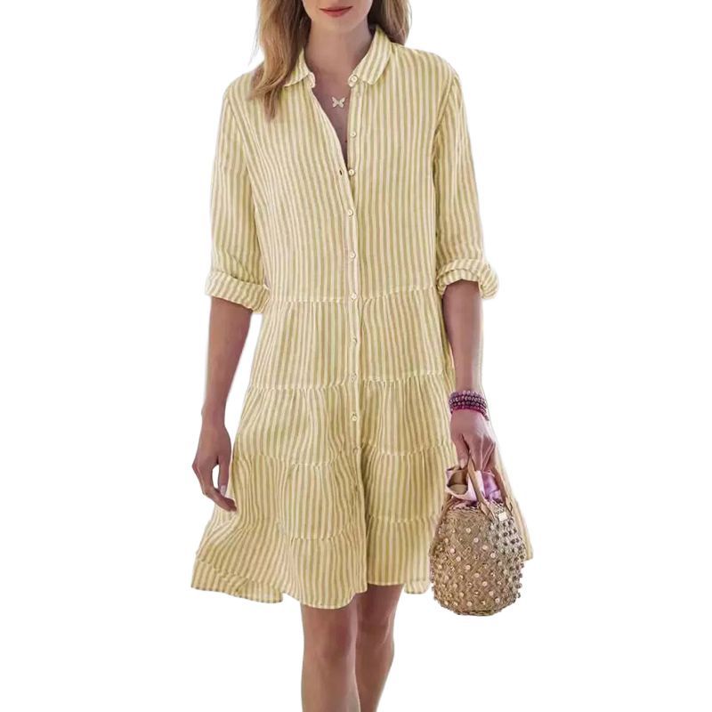 Women's Striped Cardigan Knee Length Shirt Long Sleeves Top