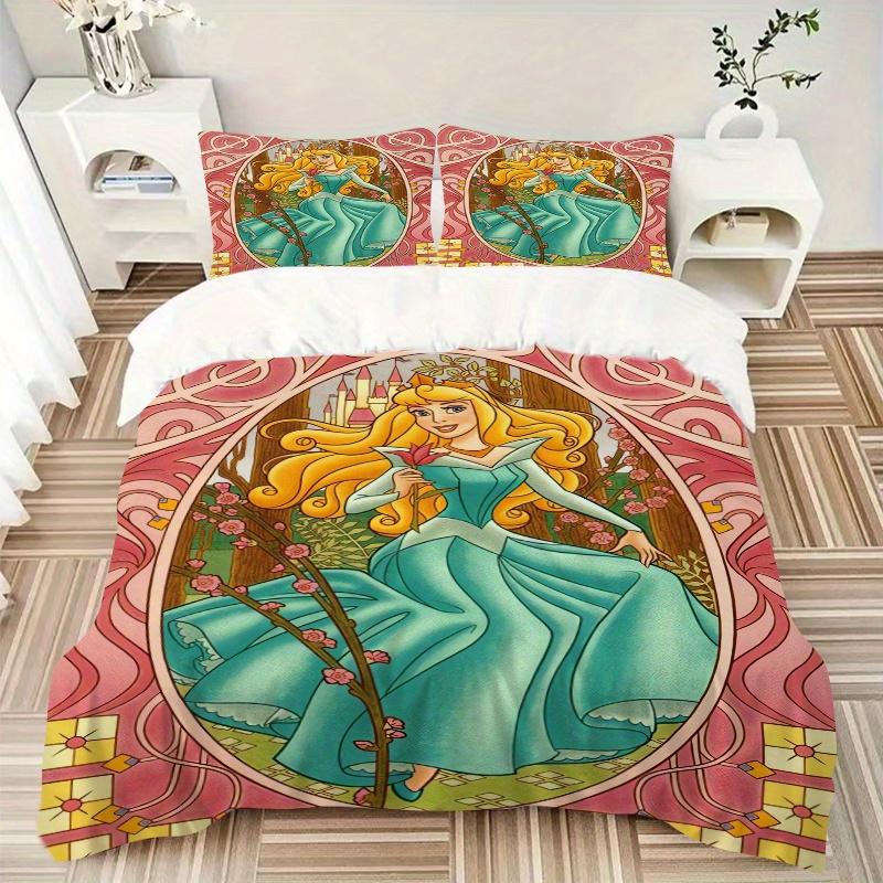 3pcs Disney Princess Aurora Design Bedding Set - 1 Soft Quilt Cover + 2 Pillowcases, Machine Washable - Suitable for All Seasons, Perfect Gift fo