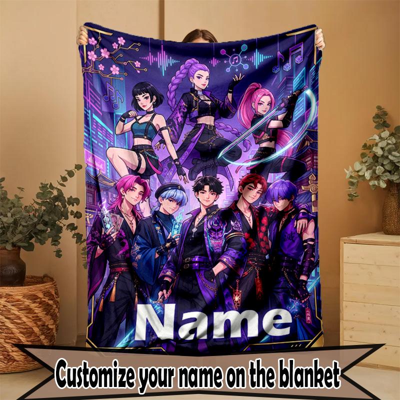 Custom Name Personalized Kpop Demon Hunter Print Blanket, Home Decor, Bedroom, Sofa, Camping, Couch, Gifts for Birthday Christmas