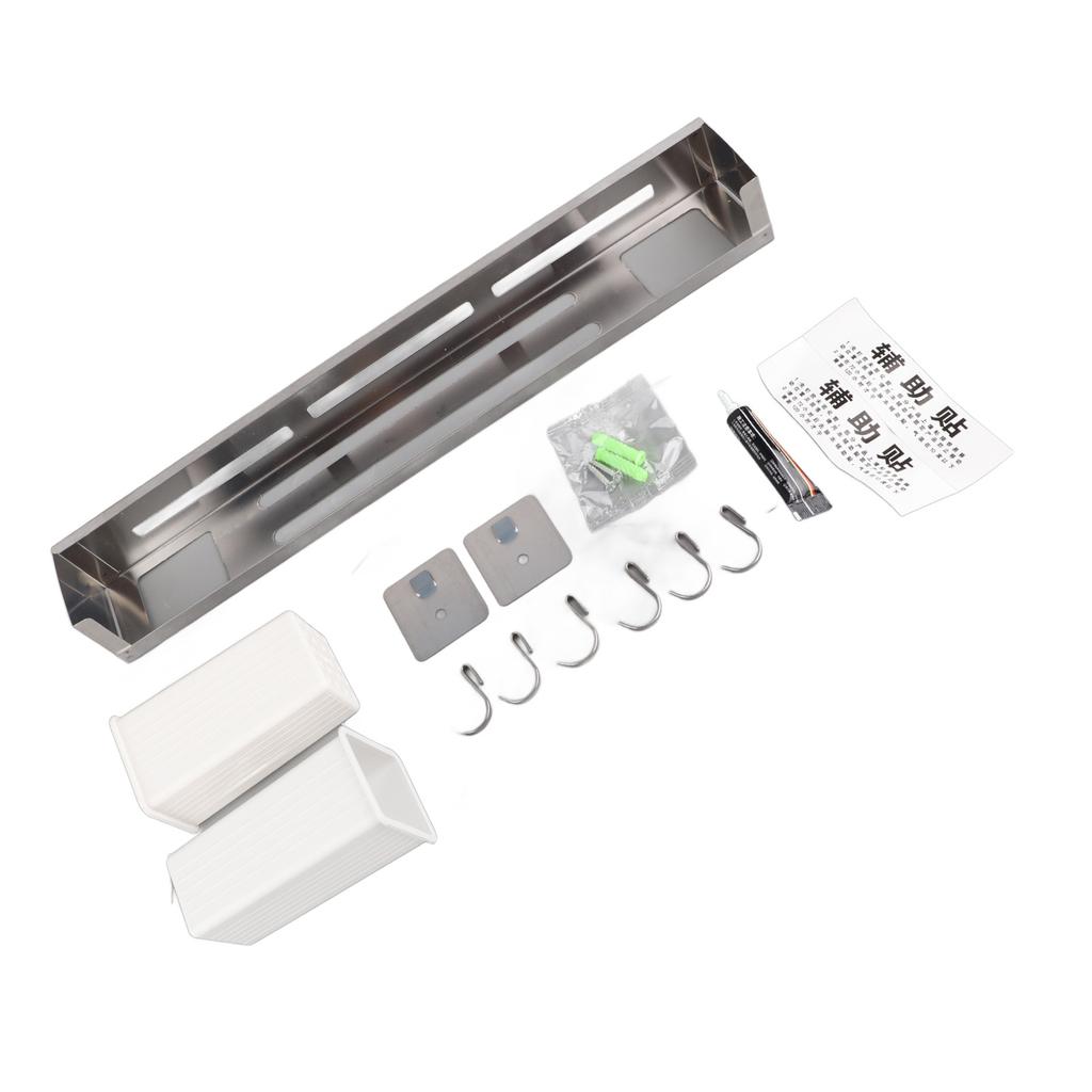 40cm Kitchen Knife Rack Punch Free Stainless Steel Wall Mounted Multifunction Kitchen Utensil Hanger for Home Brushed