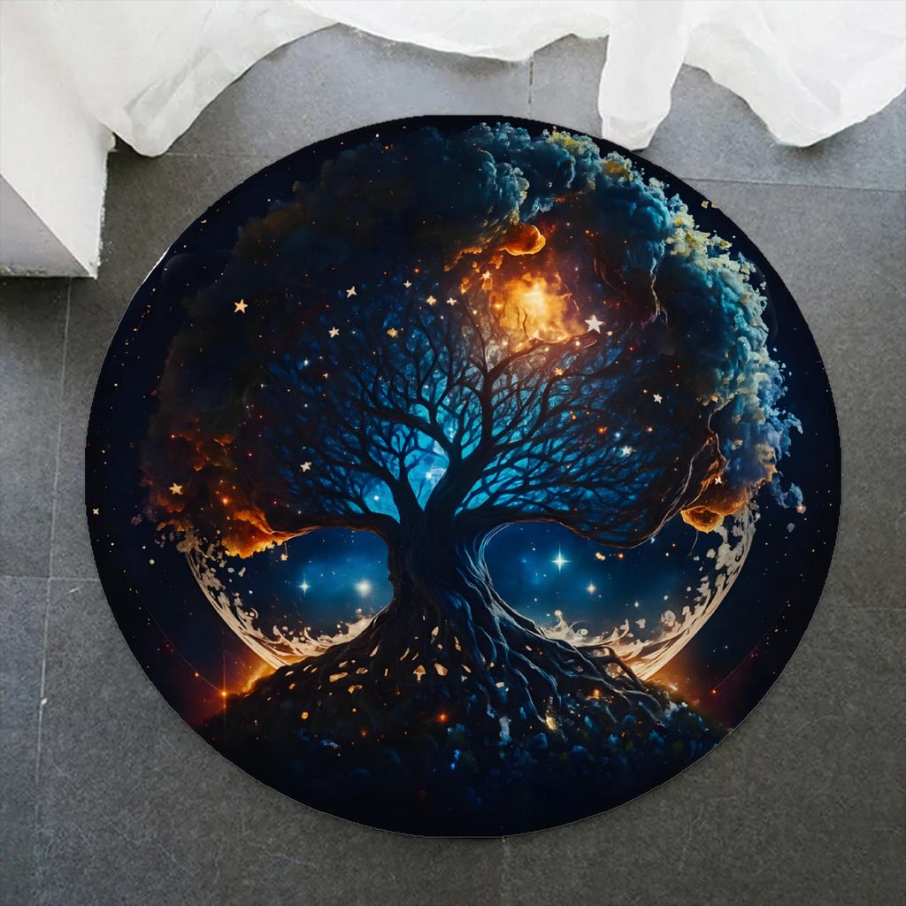 Vintage Tree of Life Round Rug for Living Room and Bedroom Elegant Non-slip Carpet Stylish Decorative Floor Mat Perfect Gift