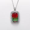 Silver Plated Emerald Cut Gradient CZ Pendant Necklace, Double Halo Cable Chain Necklace for Women