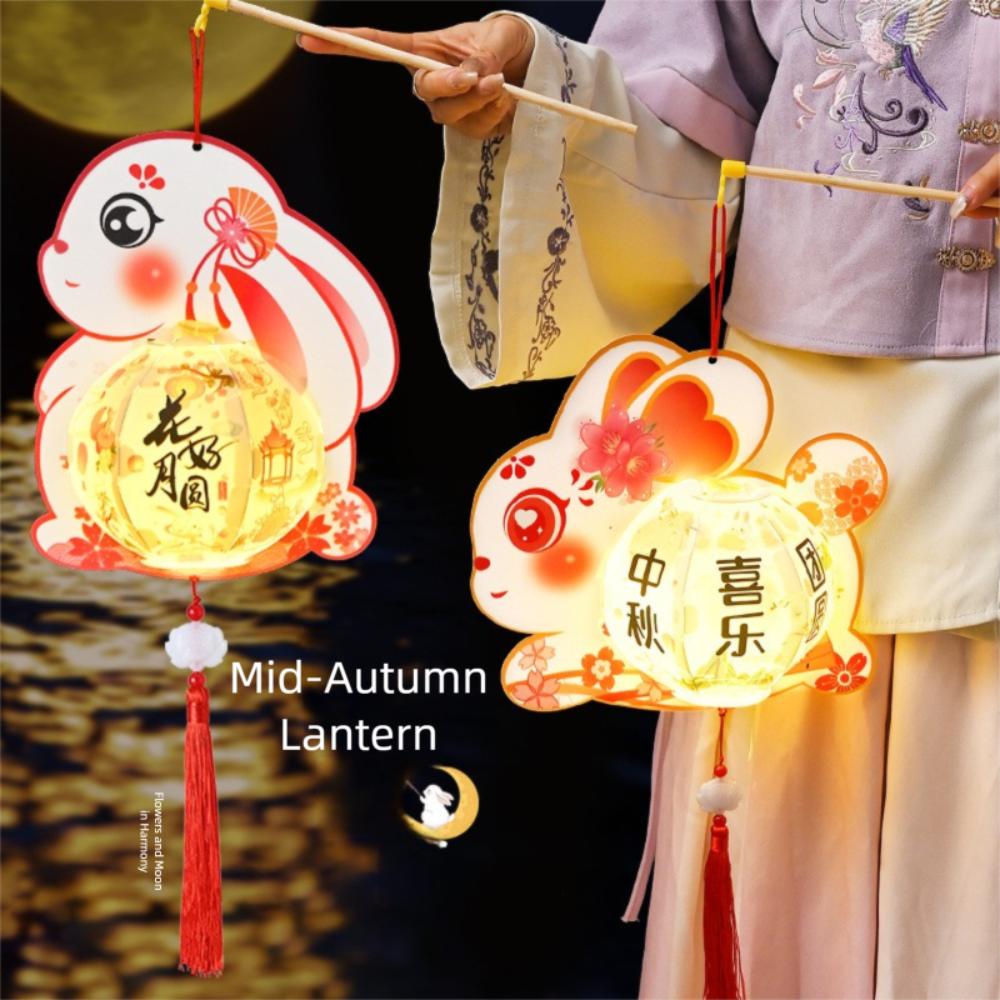 DIY Craft Middle Autumn Festival Lantern Cartoon Hanging Rabbit Lamps  Women Children