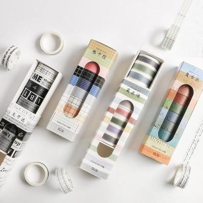 10pcs Vintage Scotch Design Washi Tapes Set 15mm Alphabet Number Plaid Color Adhesive Stickers Decoration
